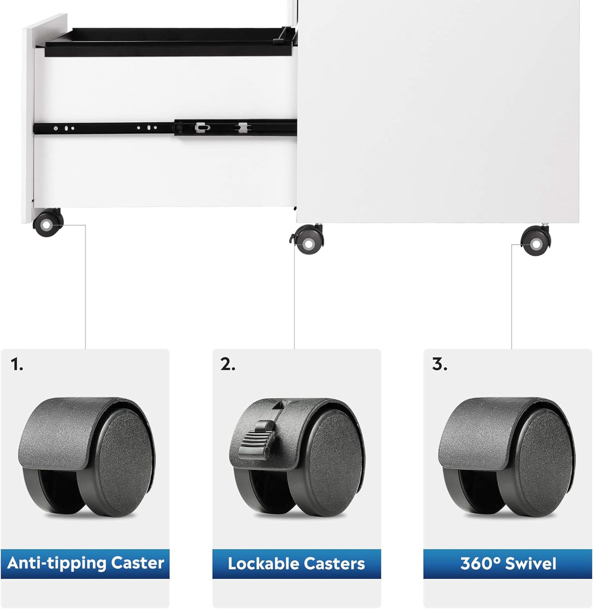 White 3 Drawer Wood Rolling File Cabinet with Lock X97905