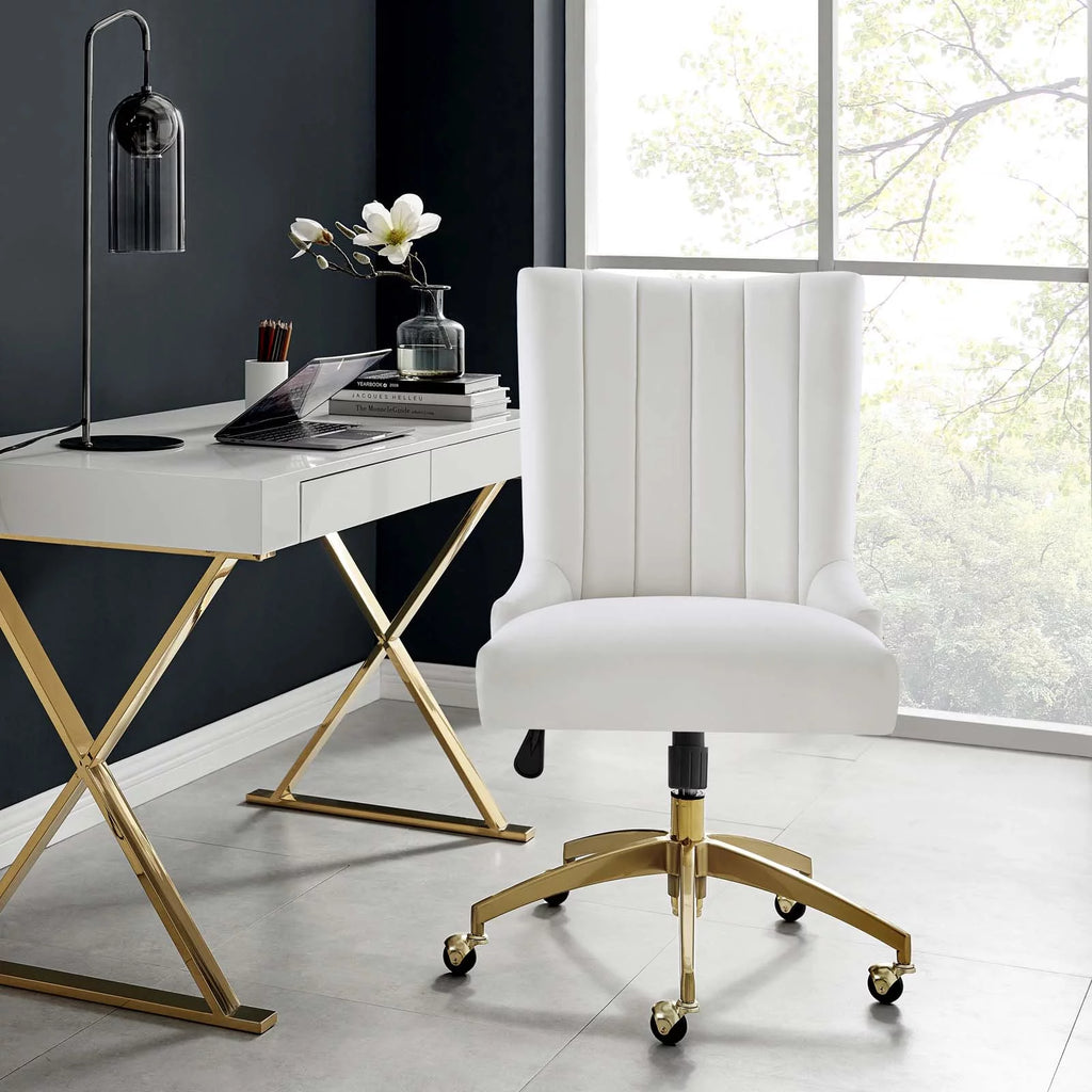 White Gold Channel Tufted Velvet Office Chair Z109929