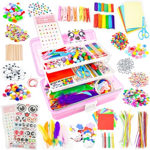 1100+ PCS Toddler DIY Craft Art Supply Set with 3 Layered Folding Storage Box N5705