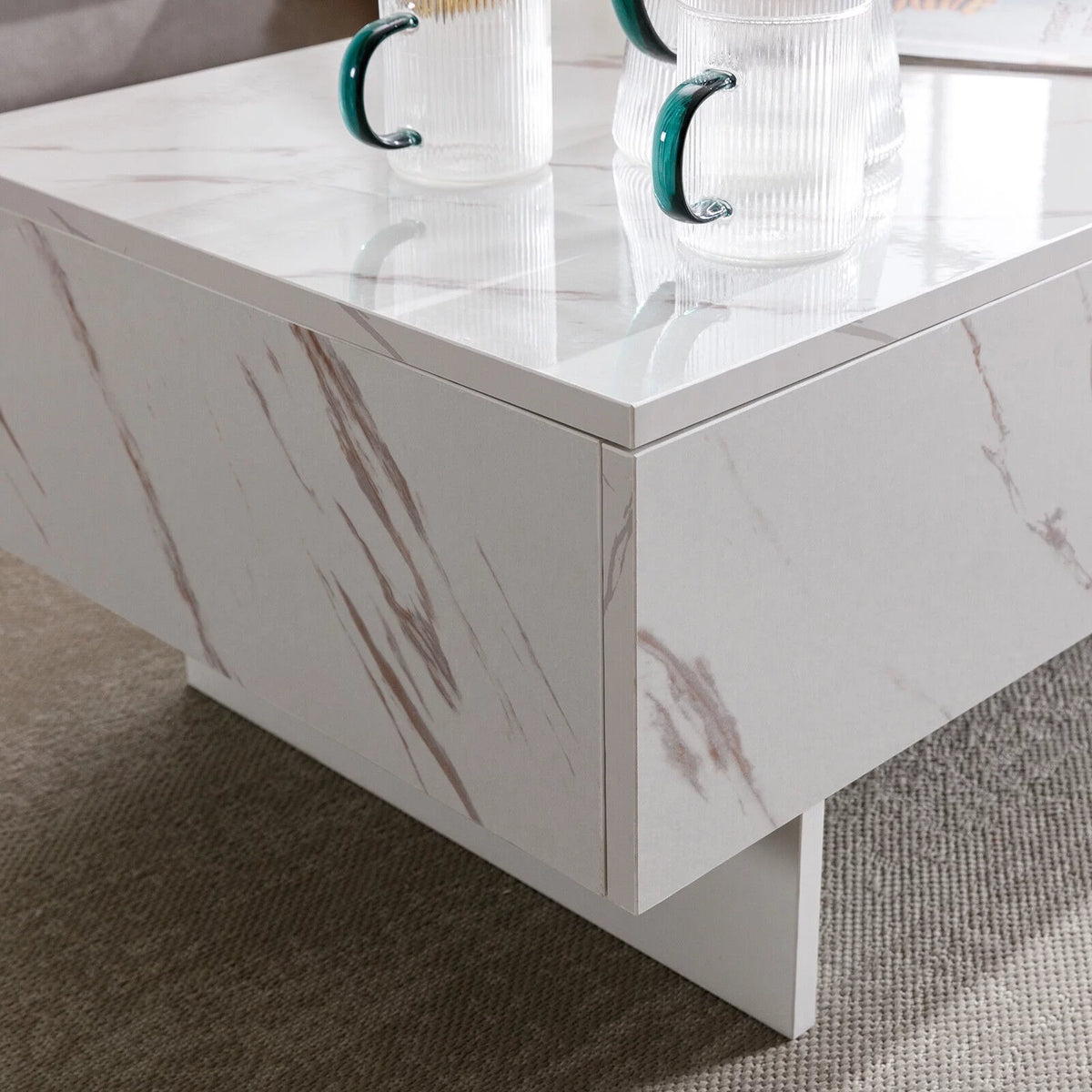 High Gloss White Marble Rectangle Coffee Table B704