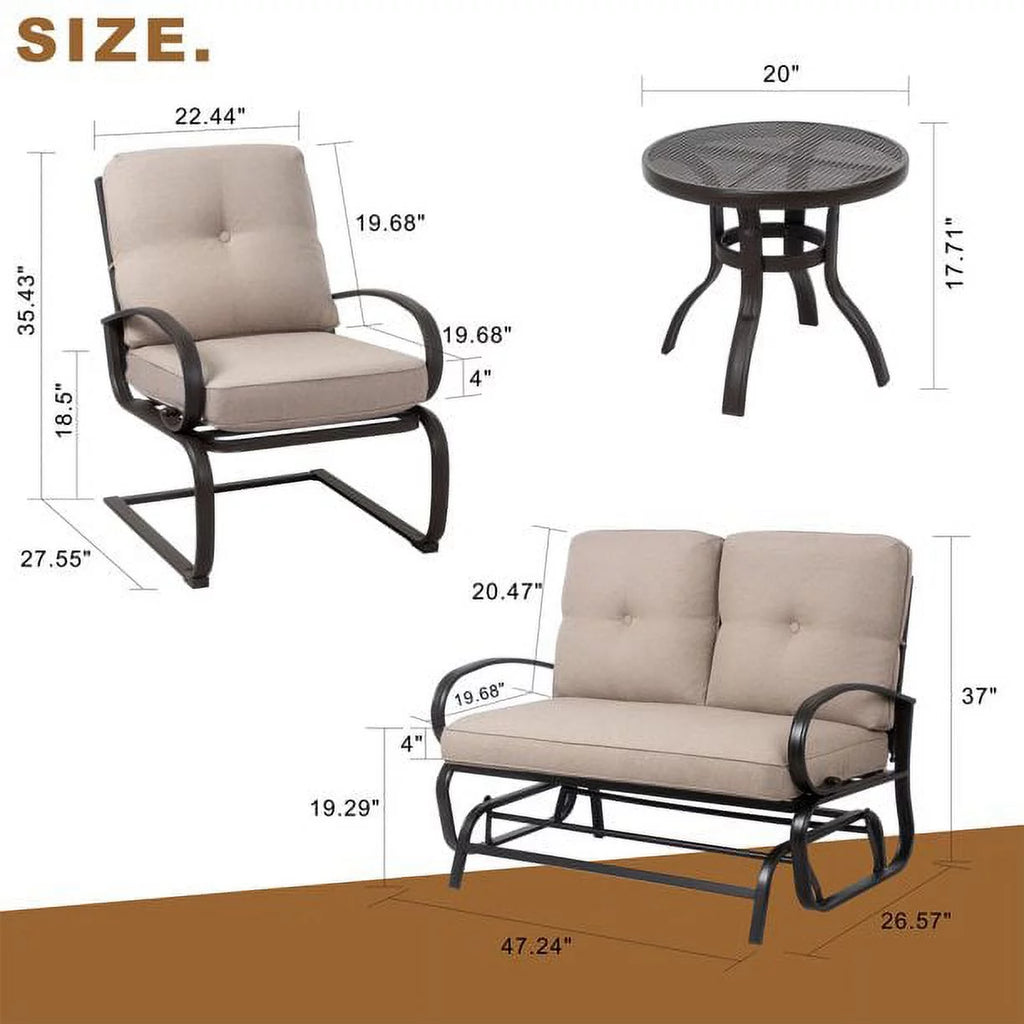 4 Pieces Outdoor Metal Patio Furniture Set with Coffee Table Blue J927