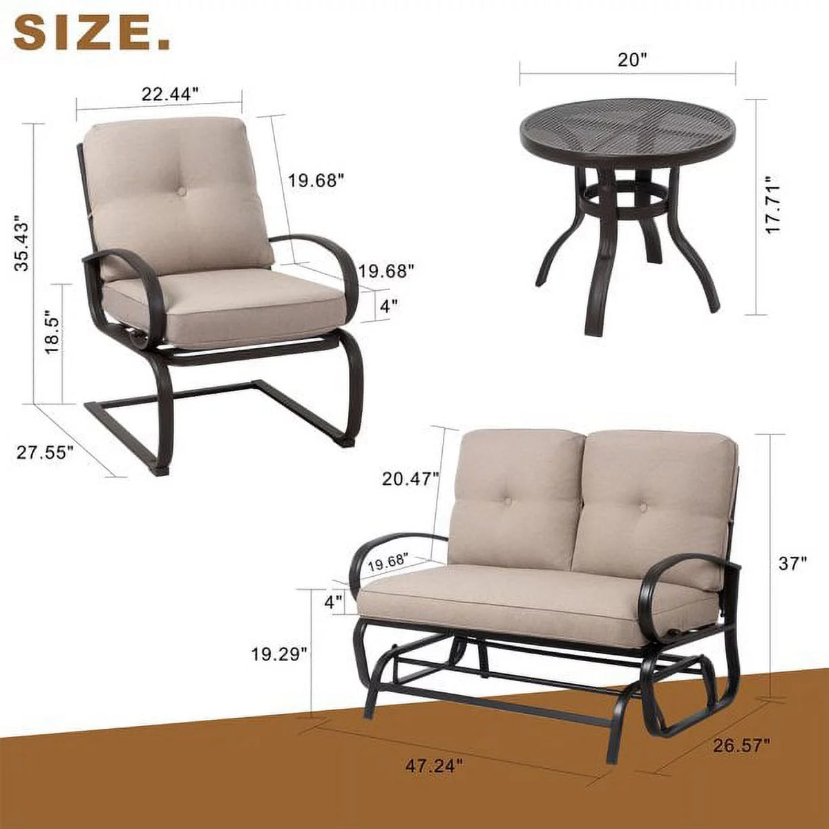 4 Pieces Outdoor Metal Patio Furniture Set with Coffee Table Blue J927