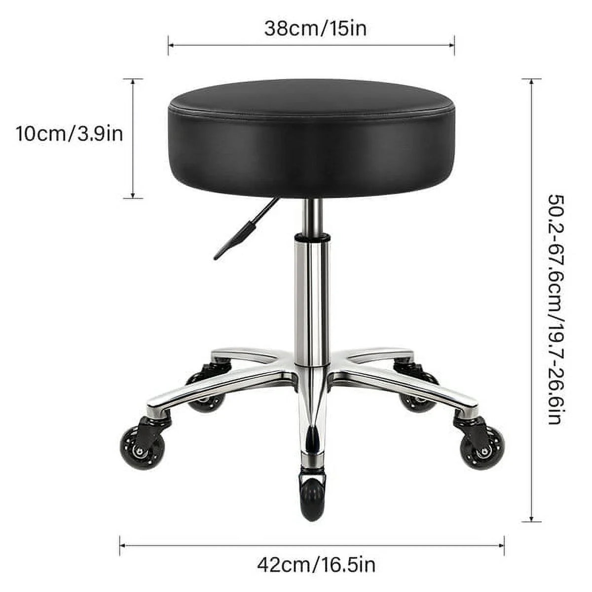 Heavy Duty Rolling Stool with Wheels Hydraulic Swivel Adjustable Ergonomic Thick Leather Seat Black C67375