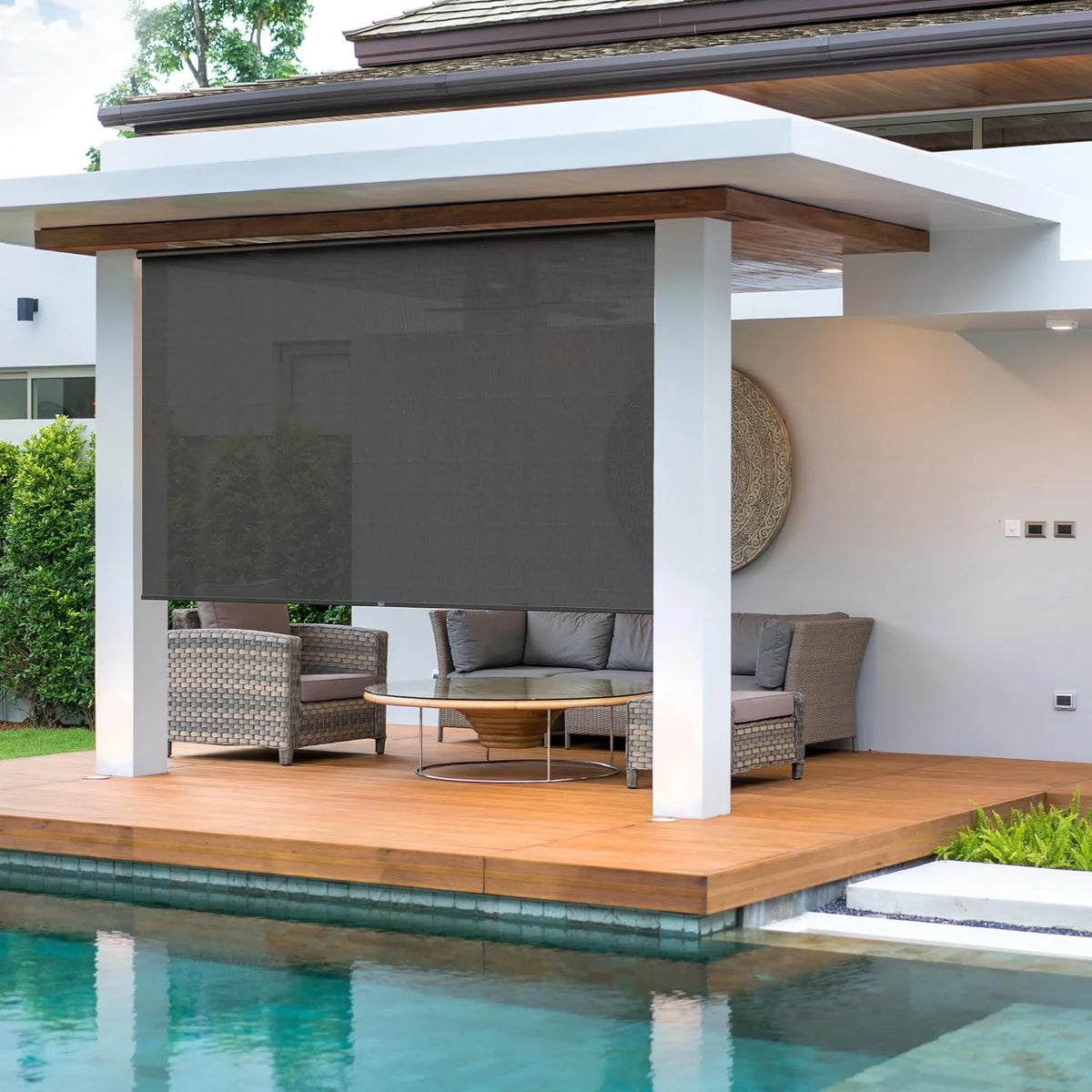95% Blackout Cordless Waterproof Outdoor Roller Shades 6'Wx8'H Y81109