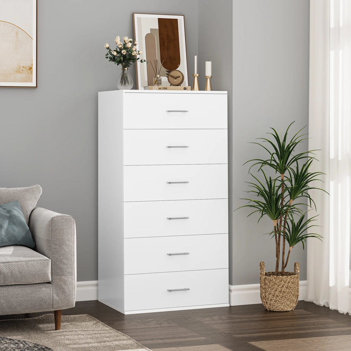 White 6 Drawer Wood Dresser M8269