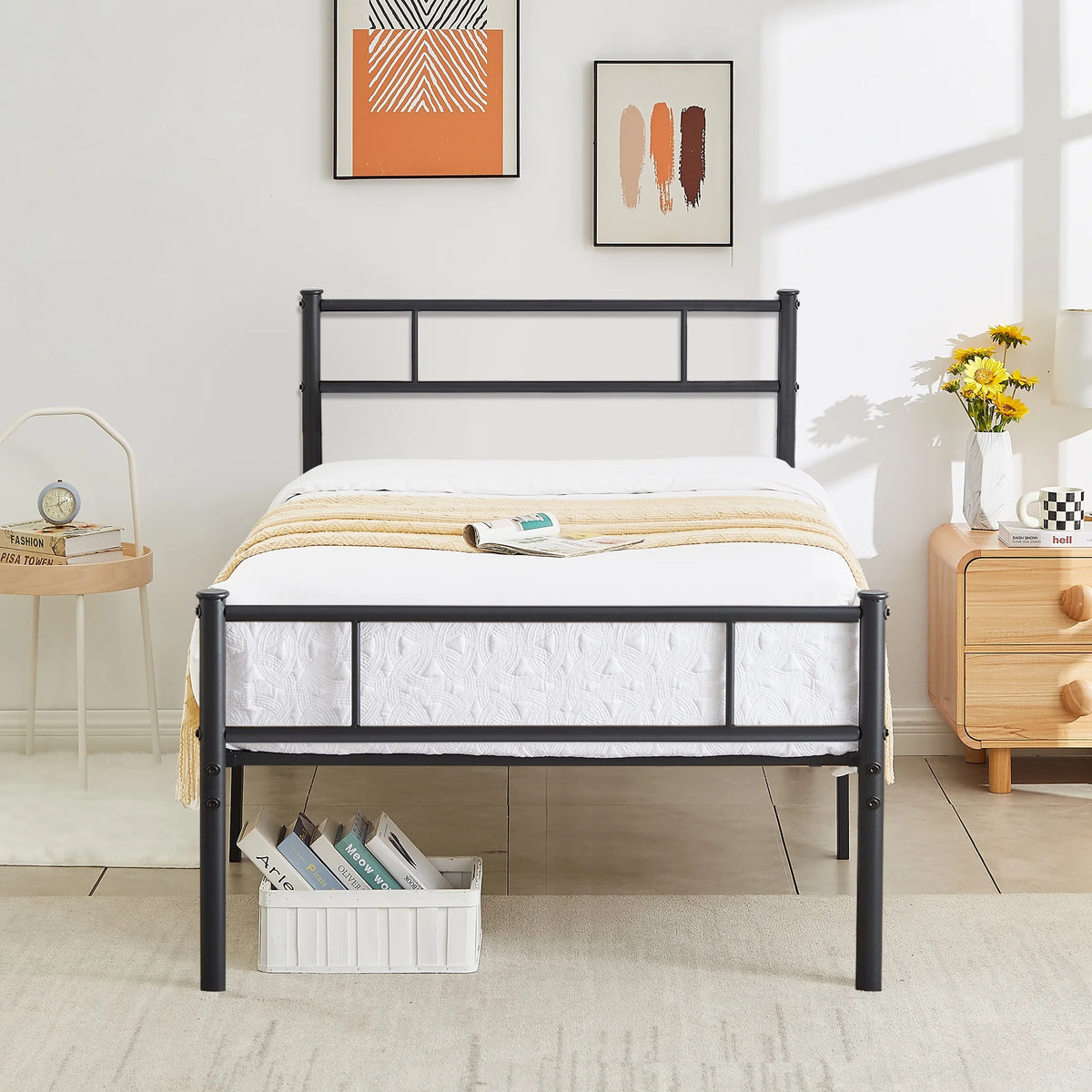 Twin Size Black Metal Platform Bed Frame with Headboard and Footboard E63423