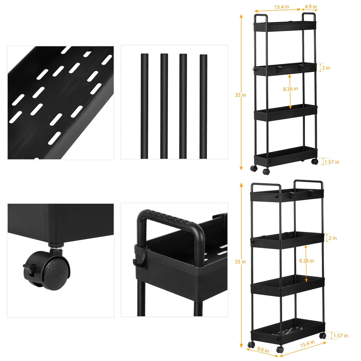 4 Tier Slim Storage Cart with Wheels, 2 Pack E36510