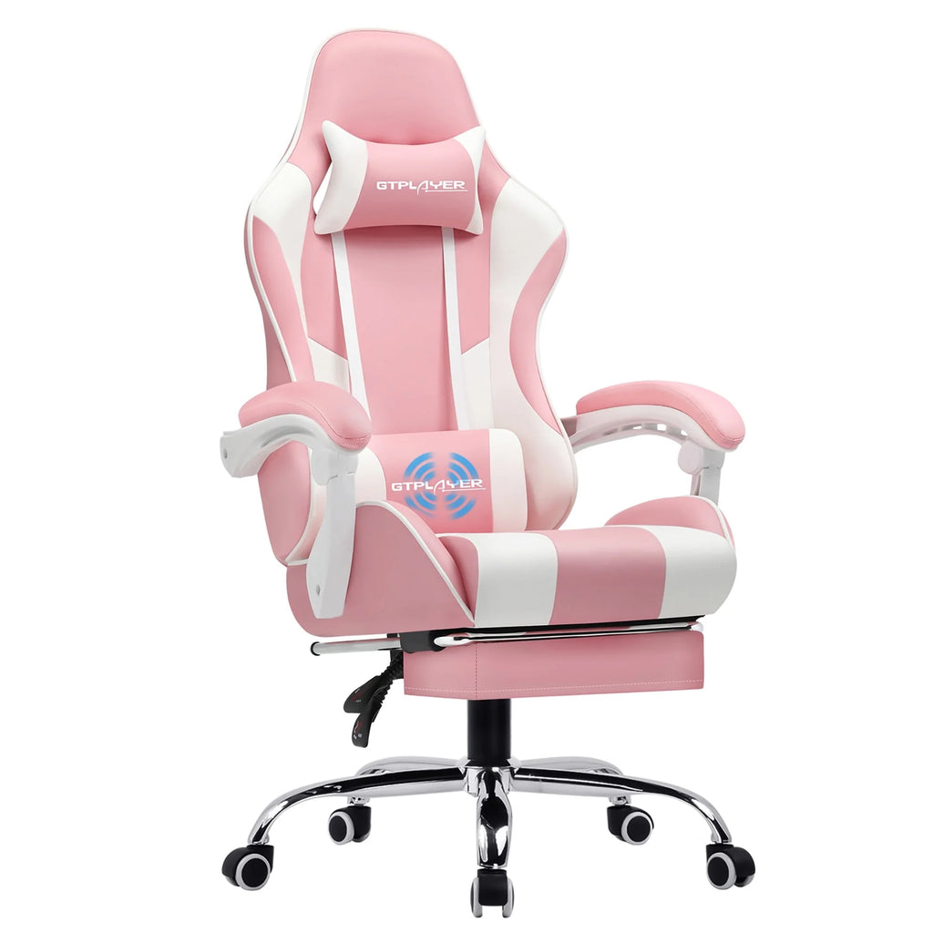 Blue Faux Leather Gaming Chair with Footrest S754