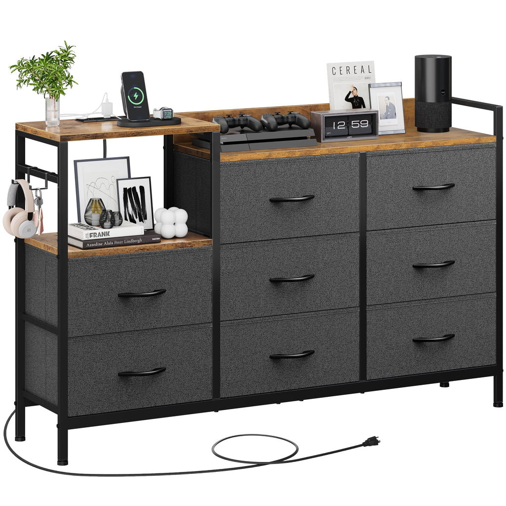 Black 8 Drawer Fabric Dresser with Wooden Top N8863