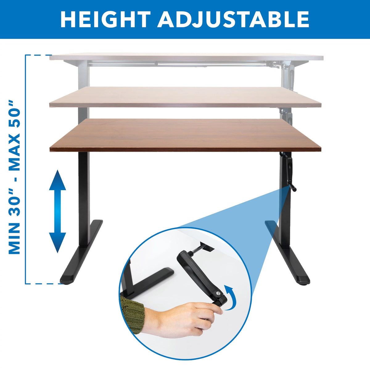 Hand Crank Standing Desk Frame with 55" Desktop I375562