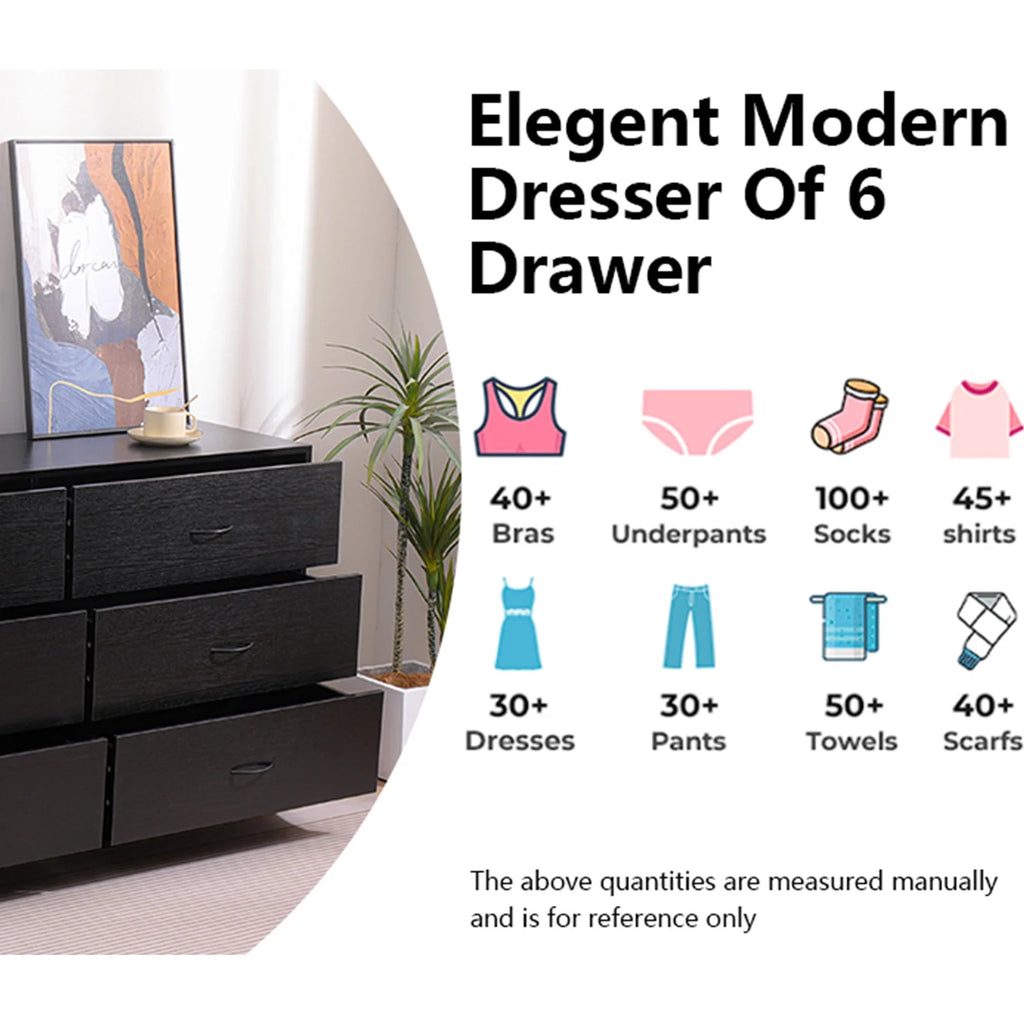 Black 6 Drawer Dresser F5101