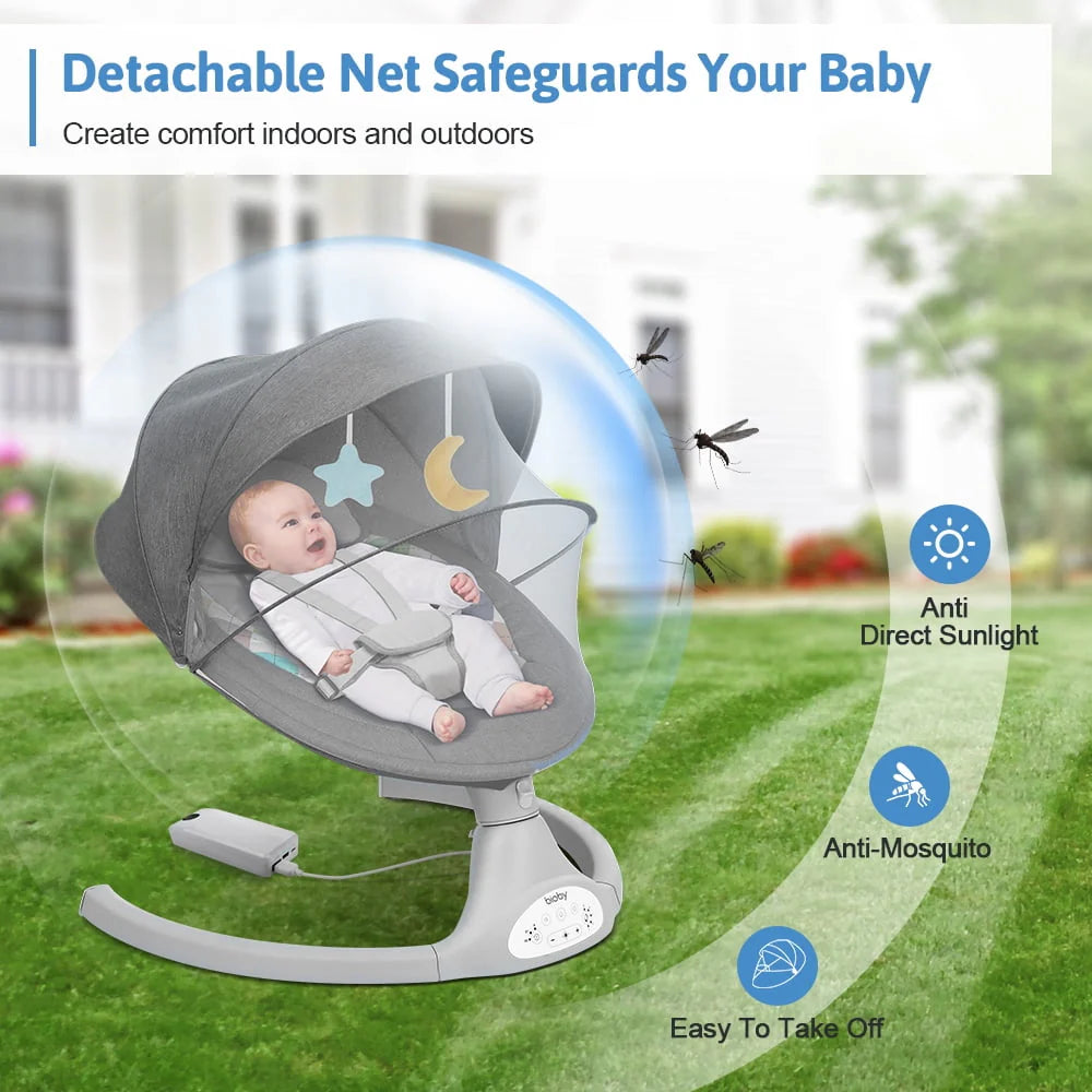 Electric Baby Swing with Remote Control, 5 Swing Speeds, Grey D794