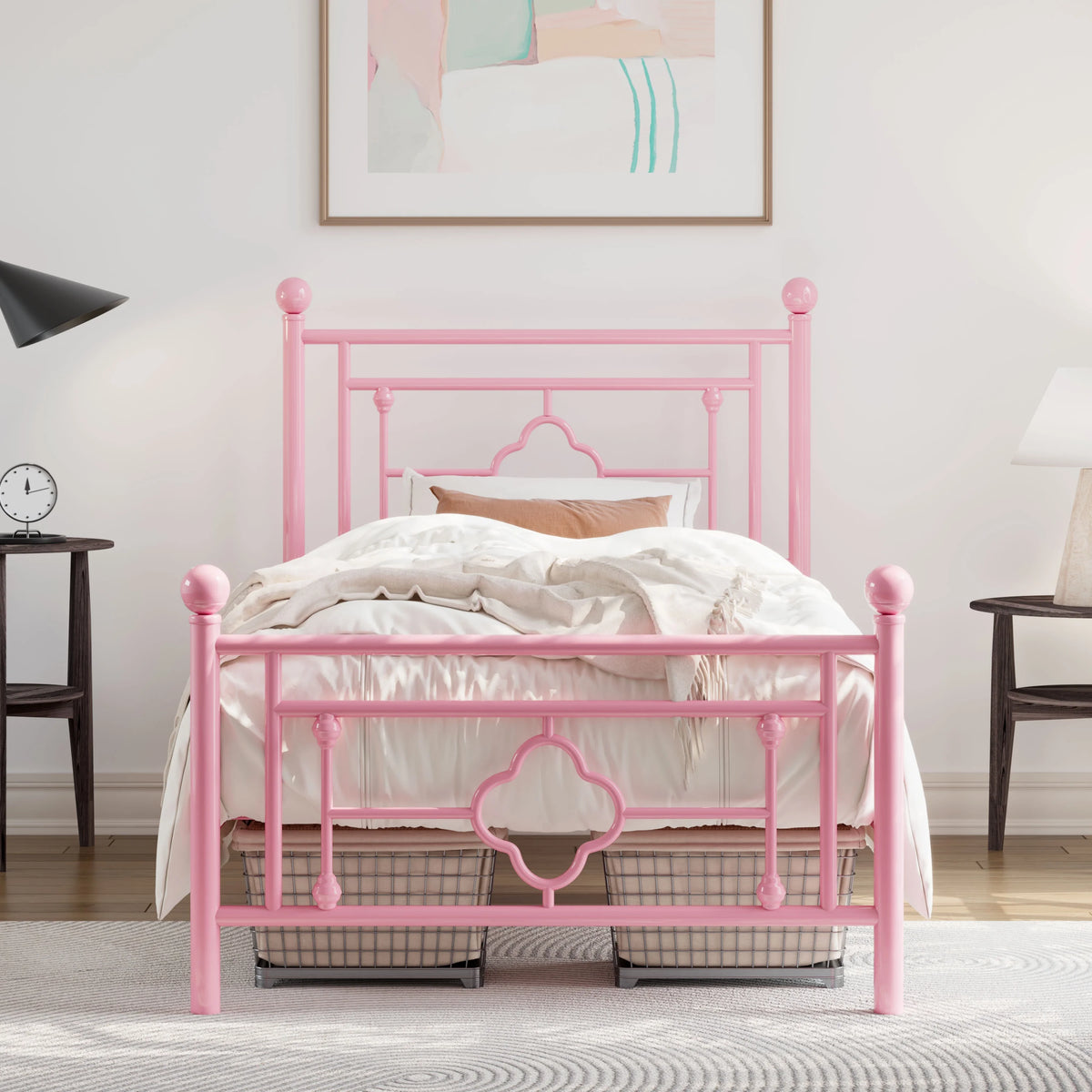 Queen Size Black Metal Platform Bed Frame with Headboard and Footboard U2773