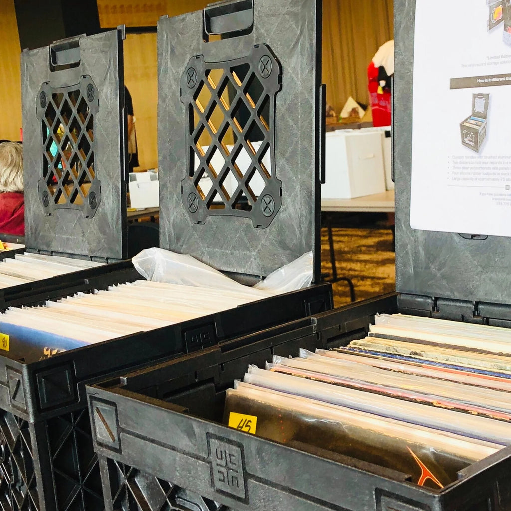 Vinyl Record Storage Crate with Divider and Transparent Panels Q6176