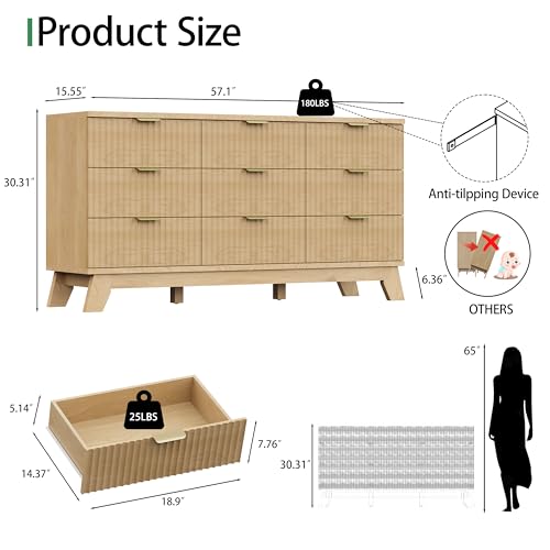 9 Drawer Fluted Wood Dresser X5058