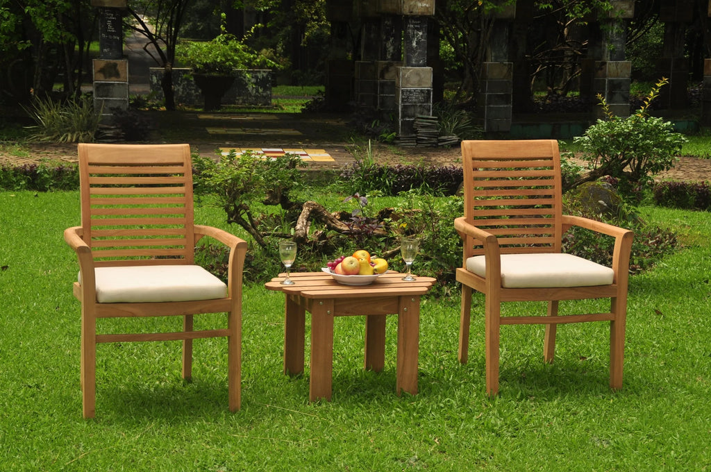 3 Pc Teak Dining Set with Side Table and 2 Stacking Arm Chairs X576