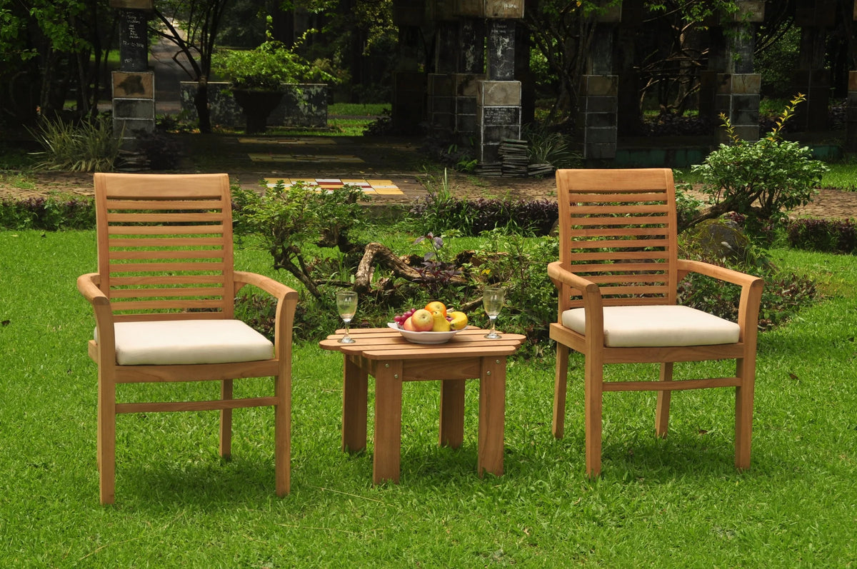 3 Pc Teak Dining Set with Side Table and 2 Stacking Arm Chairs X576