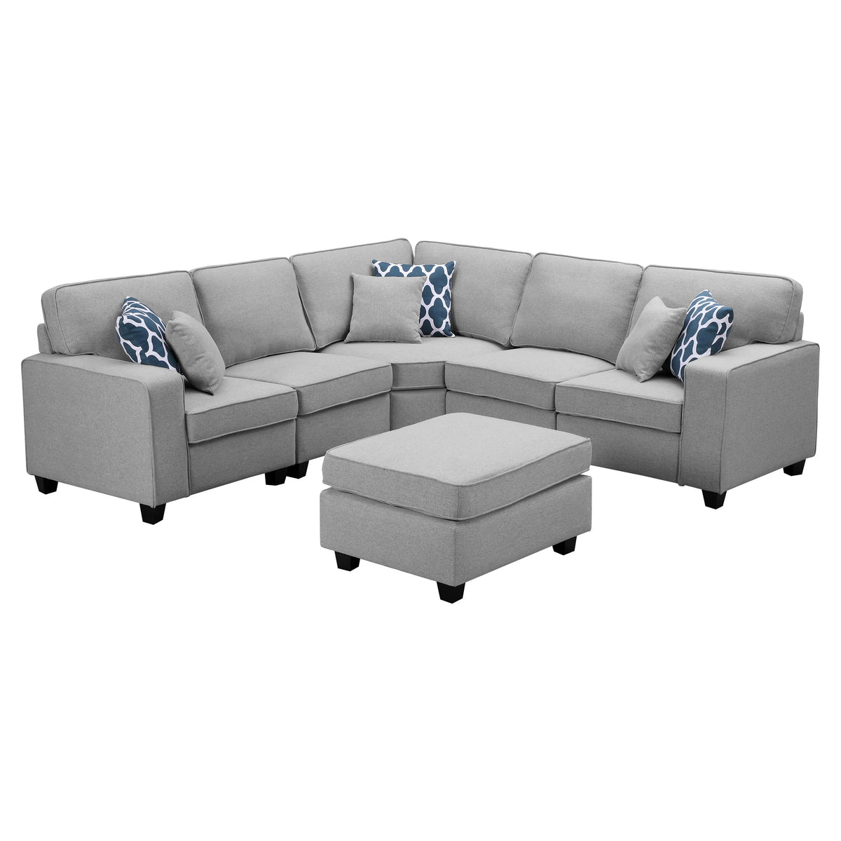 Light Grey Linen 6-piece Modular Sectional Sofa S79648