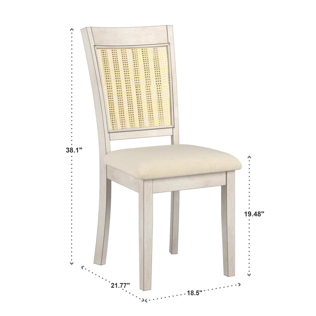 Antique White Beige Linen Dining Chair Set of 2 R8590