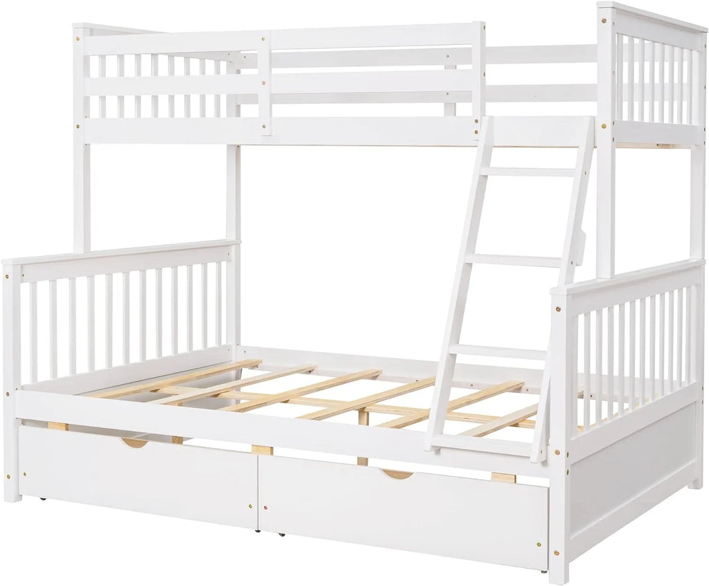White Full Solid Wood Bed with Drawers and Ladders A64966