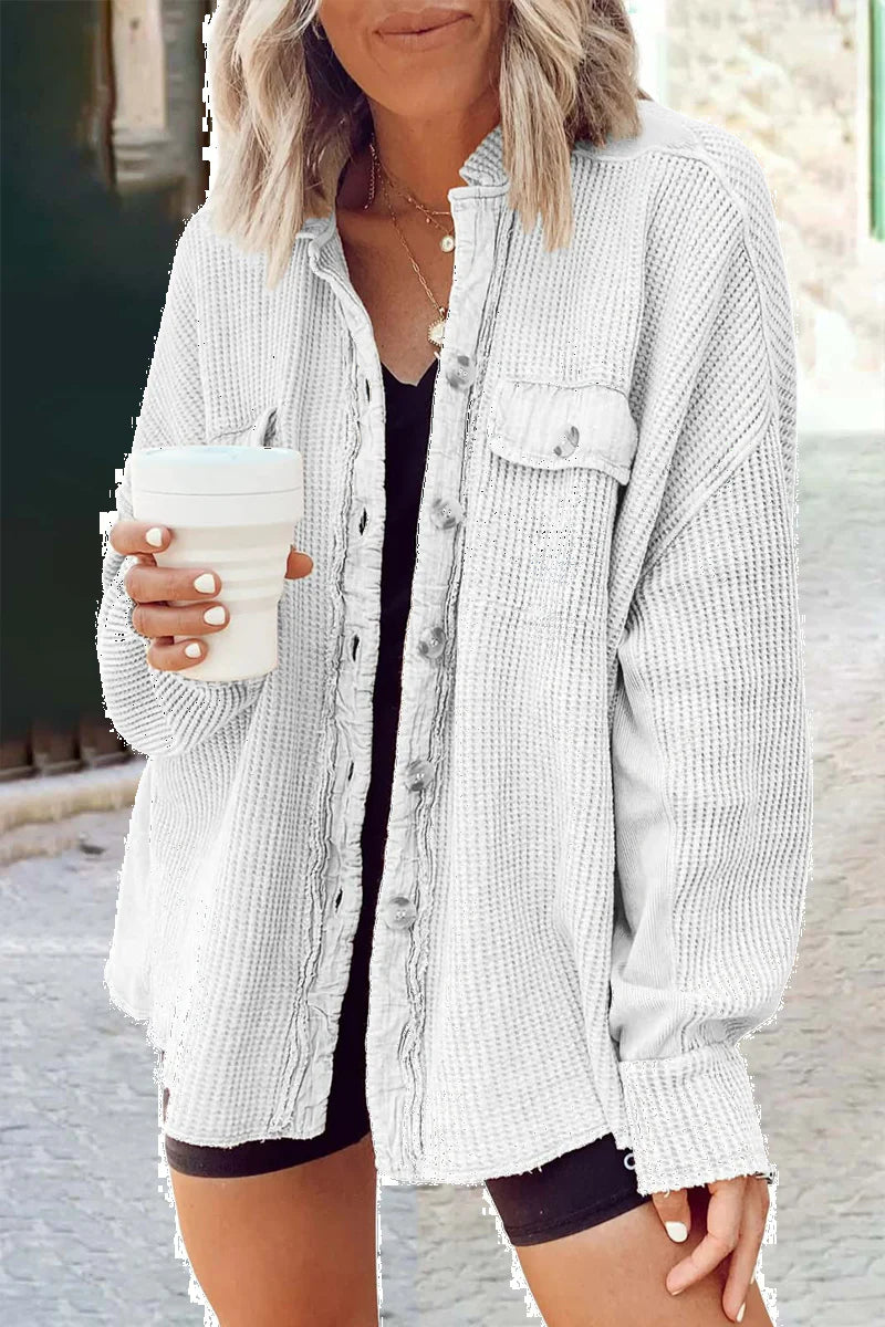 Solid Patchwork Turndown Collar Outerwear C650185