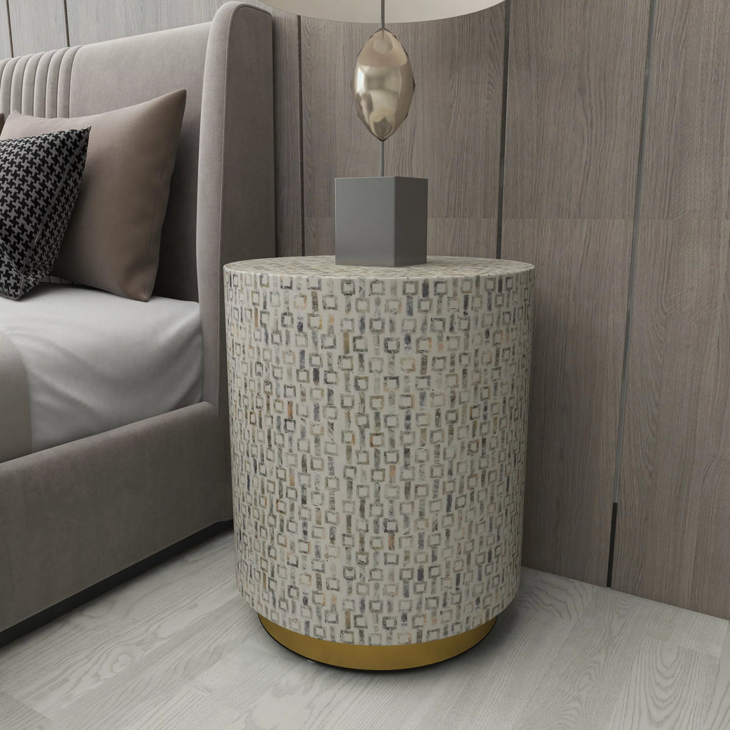 18" x 22" White Mother of Pearl Accent Table with Gold Base T96003