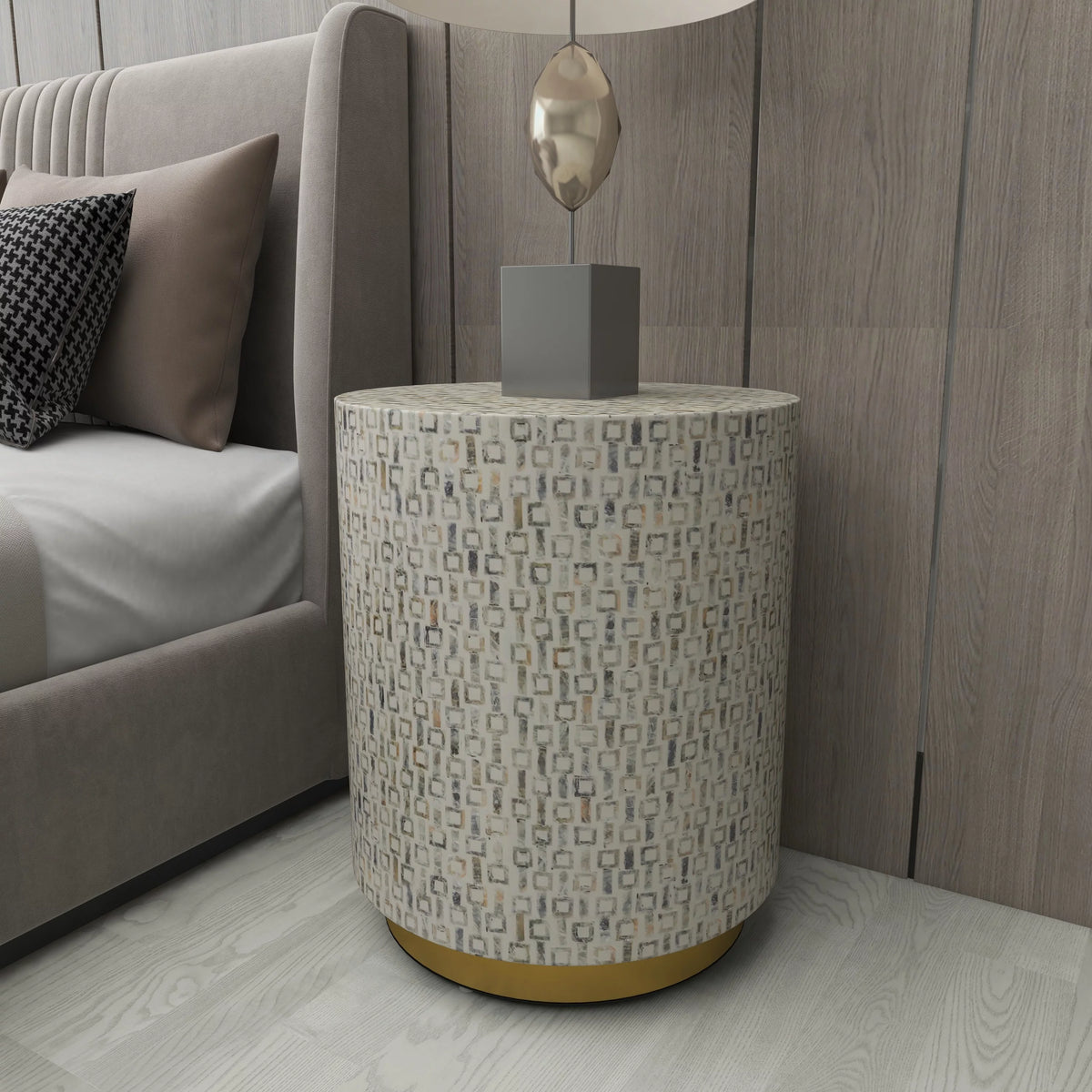 18" x 22" White Mother of Pearl Accent Table with Gold Base T96003