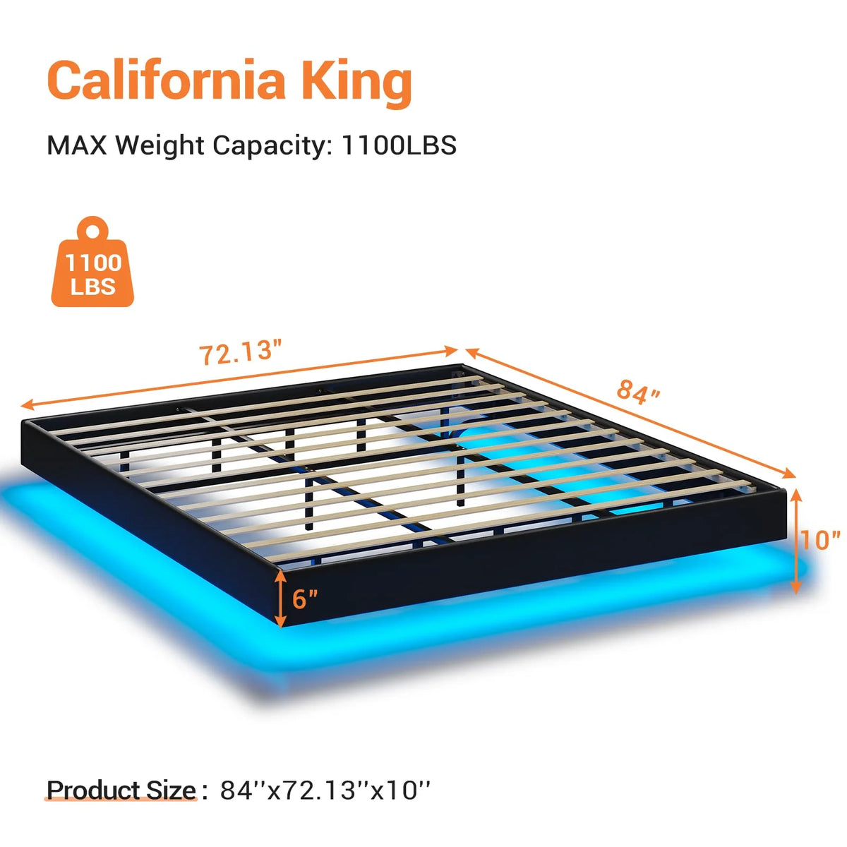 California King Black Faux Leather Upholstered Platform Bed Frame with LED Lights X302582