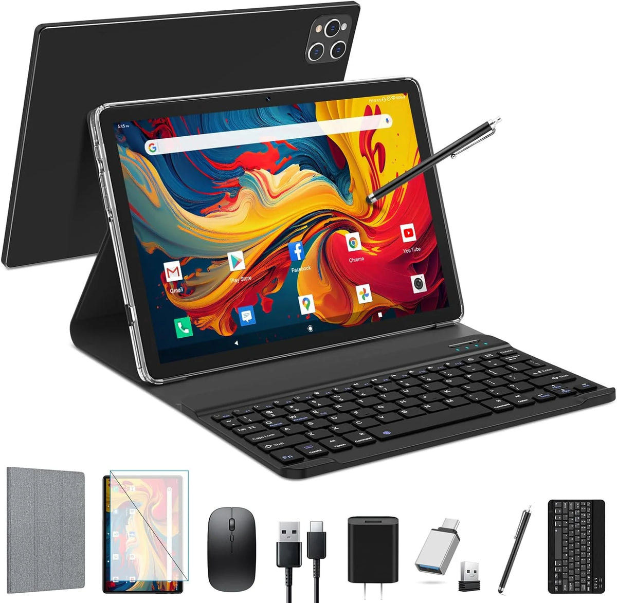 10 Inch Android Tablet with Keyboard 128GB ROM Octa-Core 2 In 1 Tablet K818