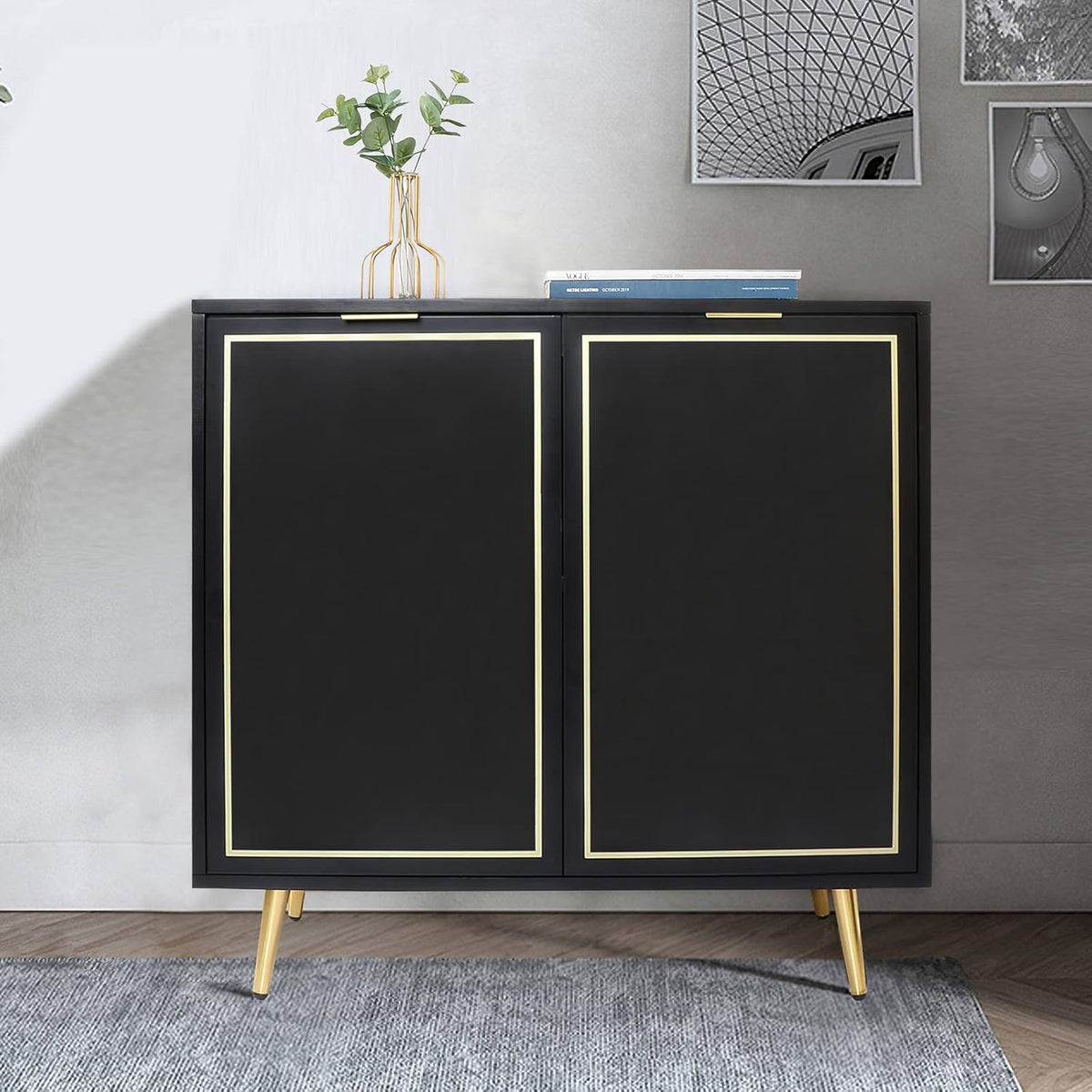 2 Doors Storage Cabinet with Golden Legs R62018