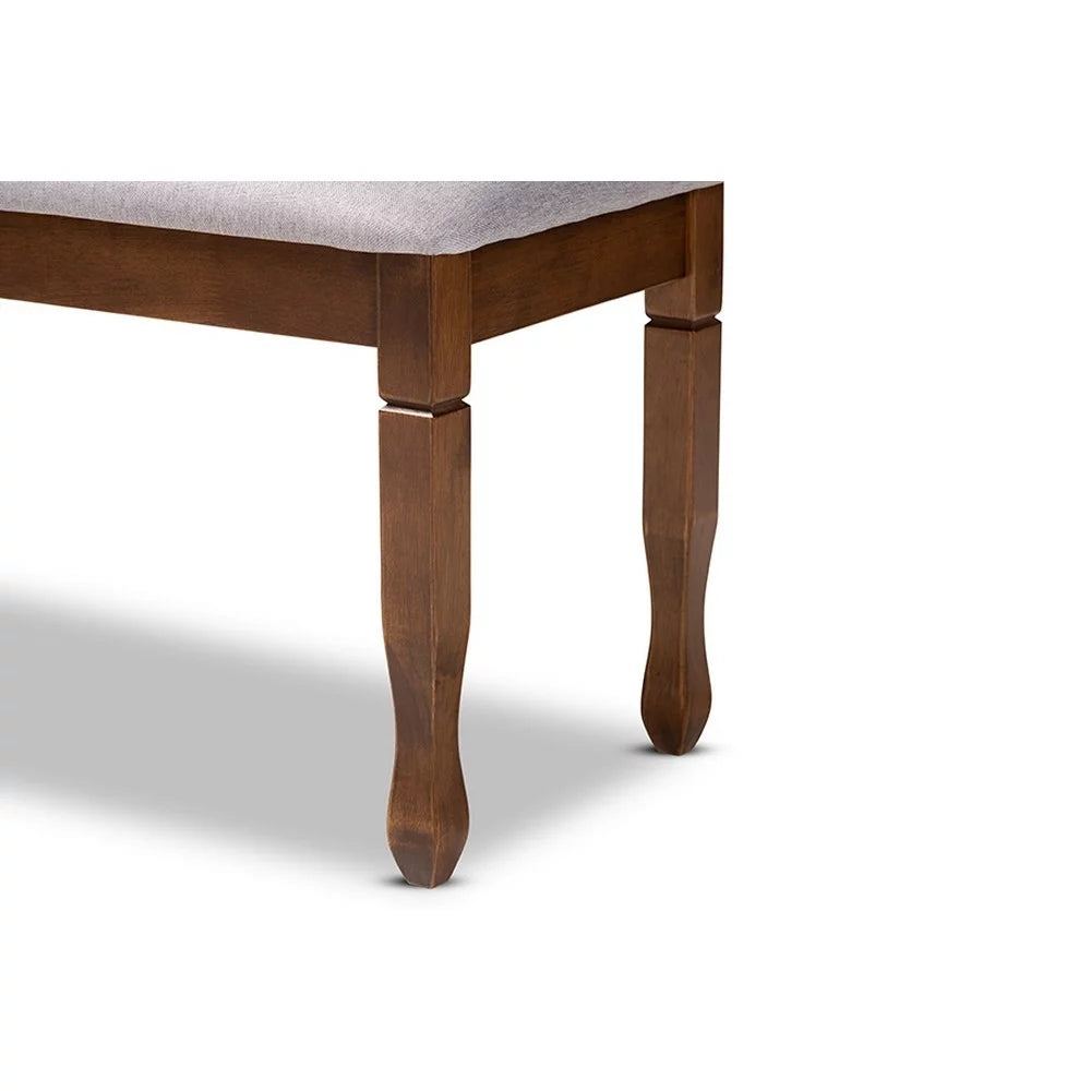 Grey Fabric Upholstered Walnut Brown Wood Dining Bench C5021