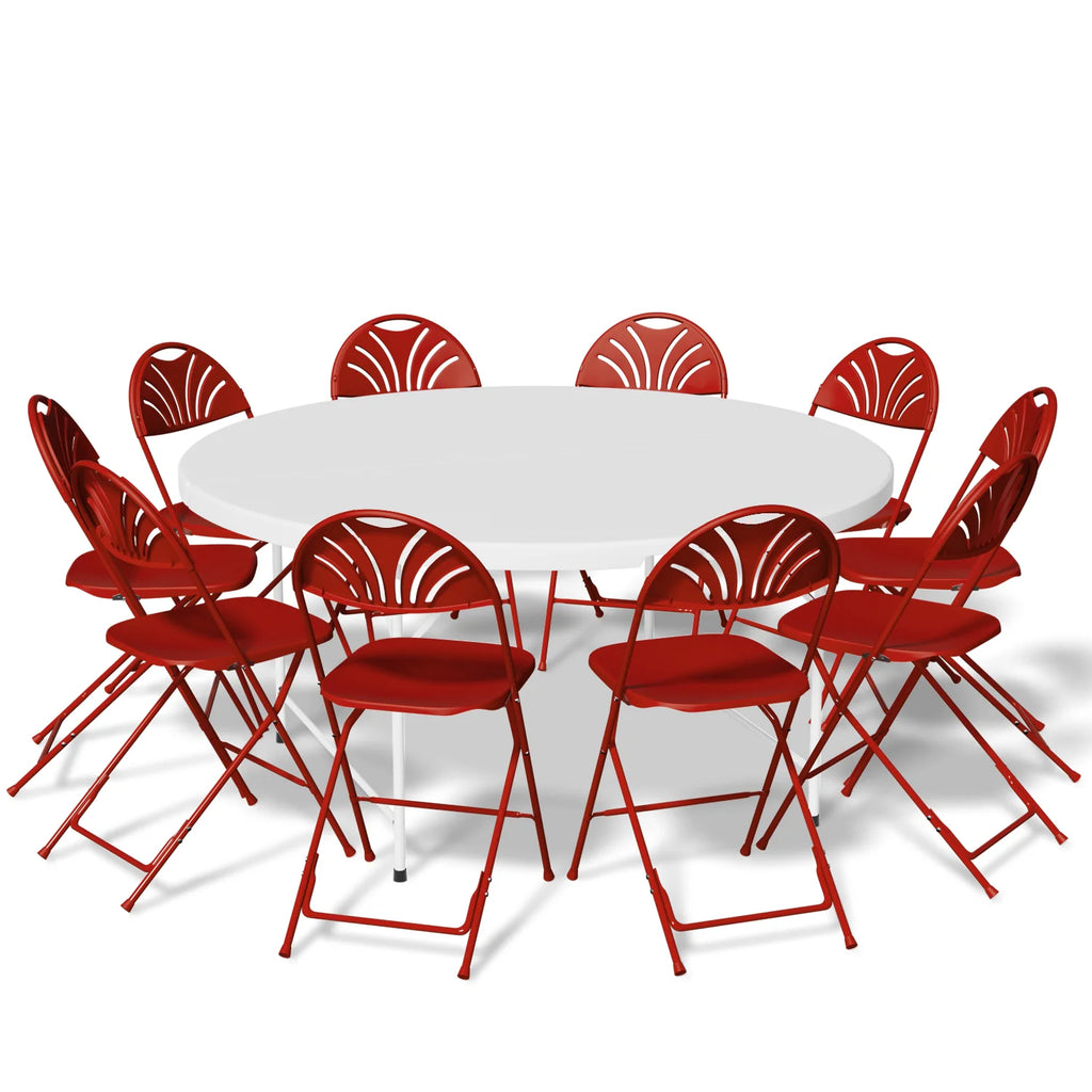 11-Piece Folding Dining Table with 10 Red Chairs Set T836336