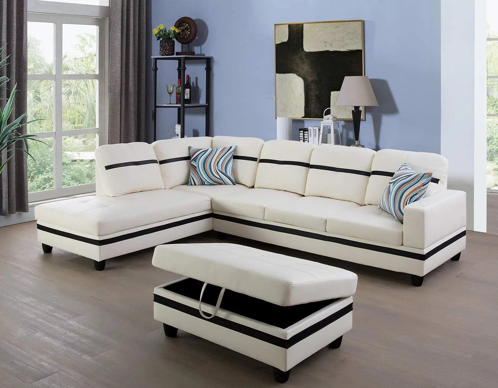 Leather Upholstered Sectional Sofa with Storage Ottoman S88736