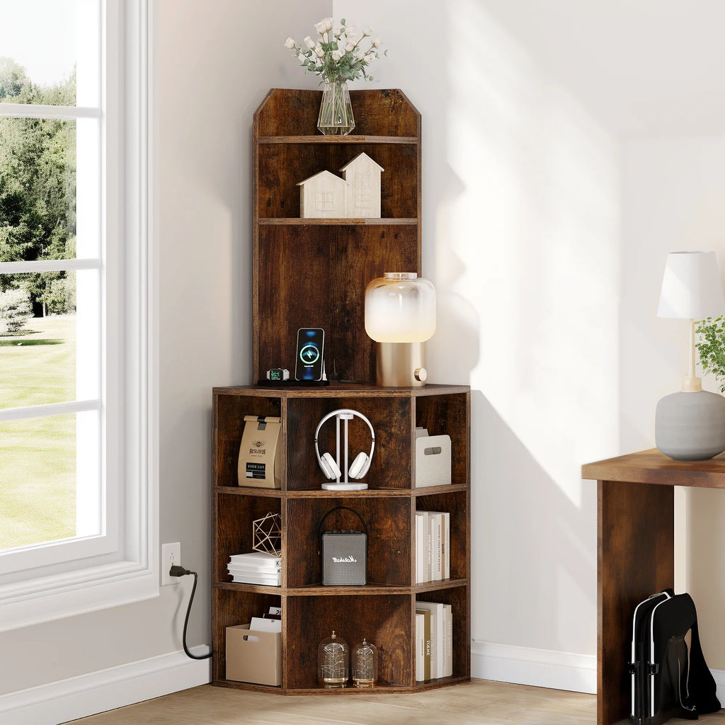 5-Tier Corner Shelf with USB Ports and Outlets R9224