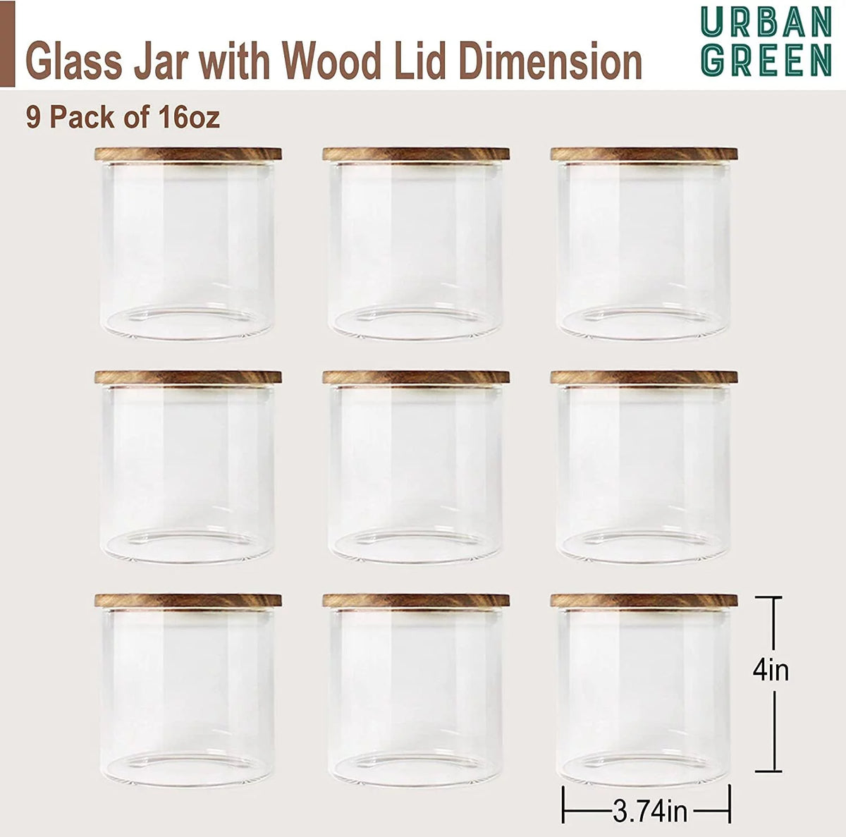 Green Glass Jars with Airtight Lids 9 Pack of 16oz Z99314
