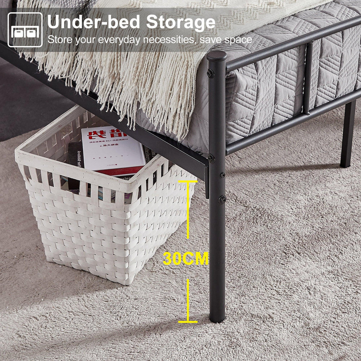 Twin Size Black Metal Platform Bed Frame with Headboard and Footboard E63423