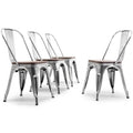 Set of 4 Metal Wood Seat Stackable Bistro Dining Chairs G354358