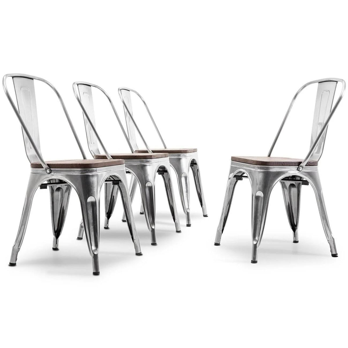 Set of 4 Metal Wood Seat Stackable Bistro Dining Chairs G354358