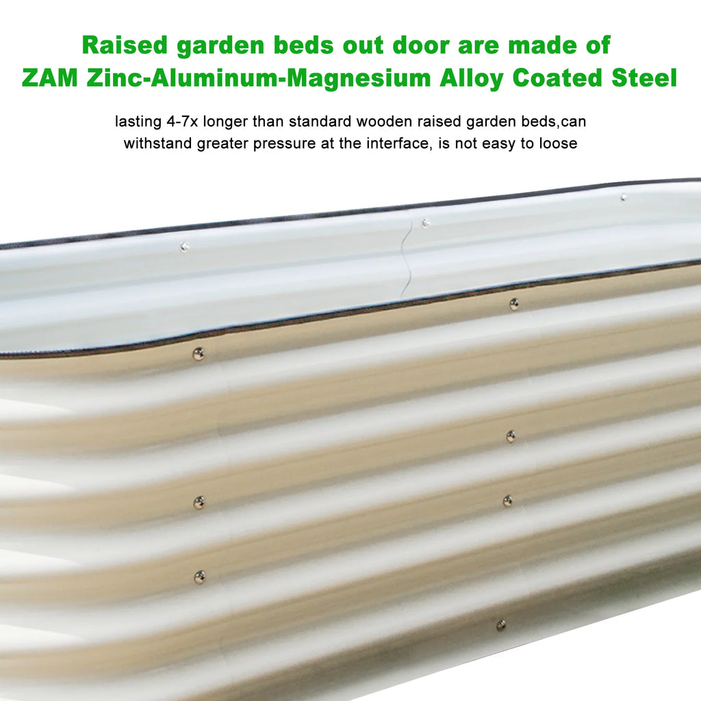 17" Tall Modular Corrugated Metal Raised Garden Bed Kit White 6.5'x2' T585