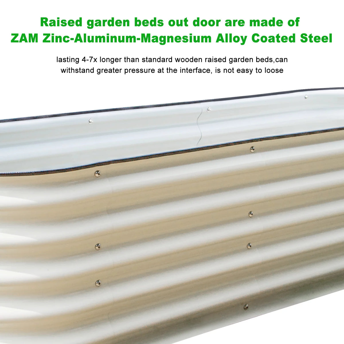 17" Tall Modular Corrugated Metal Raised Garden Bed Kit White 6.5'x2' T585