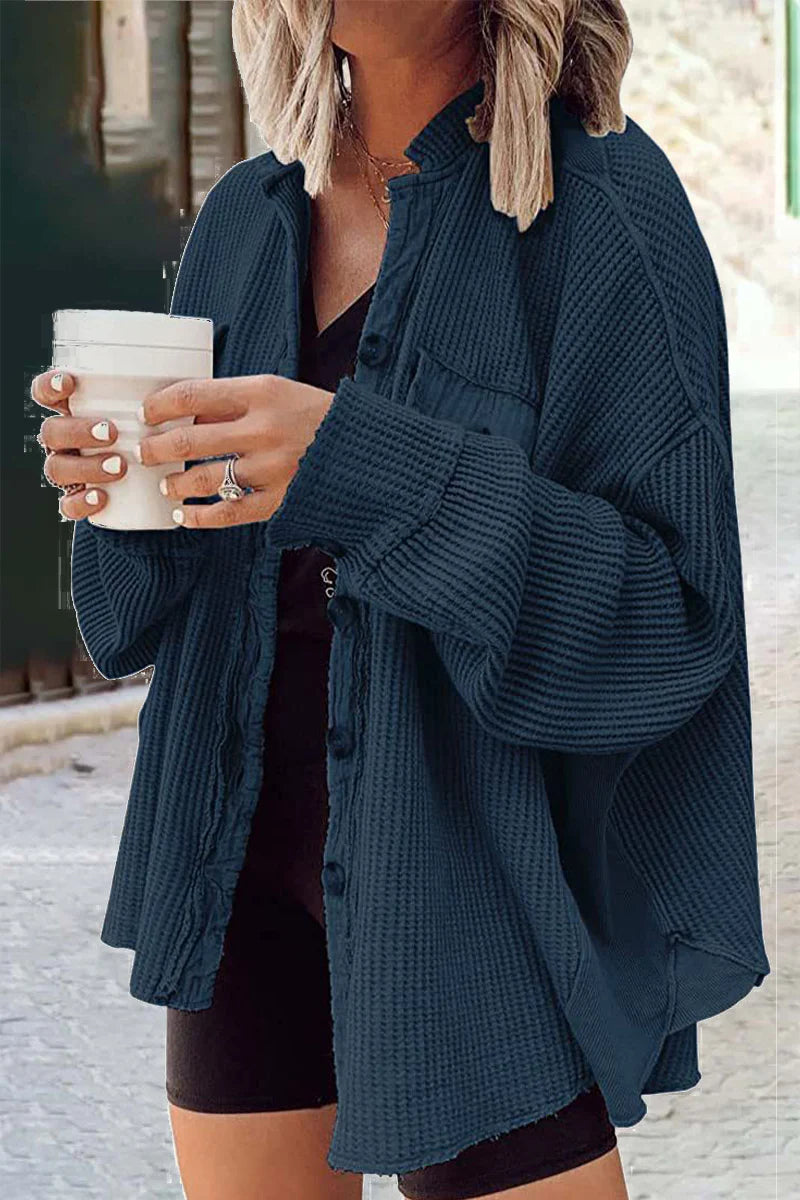 Solid Patchwork Turndown Collar Outerwear C650185