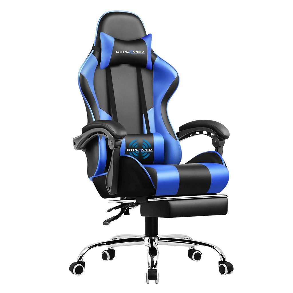 Blue Faux Leather Gaming Chair with Footrest S754
