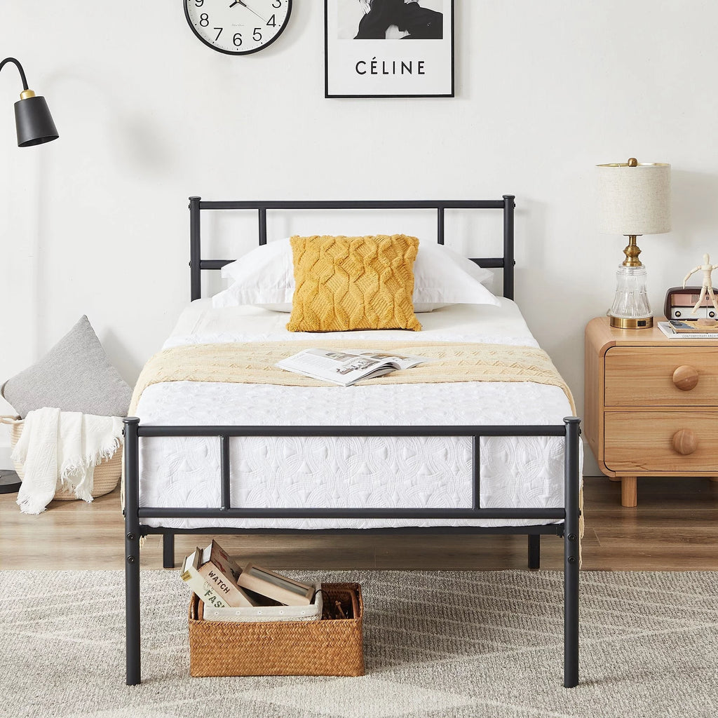 Twin Size Black Metal Platform Bed Frame with Headboard and Footboard E63423
