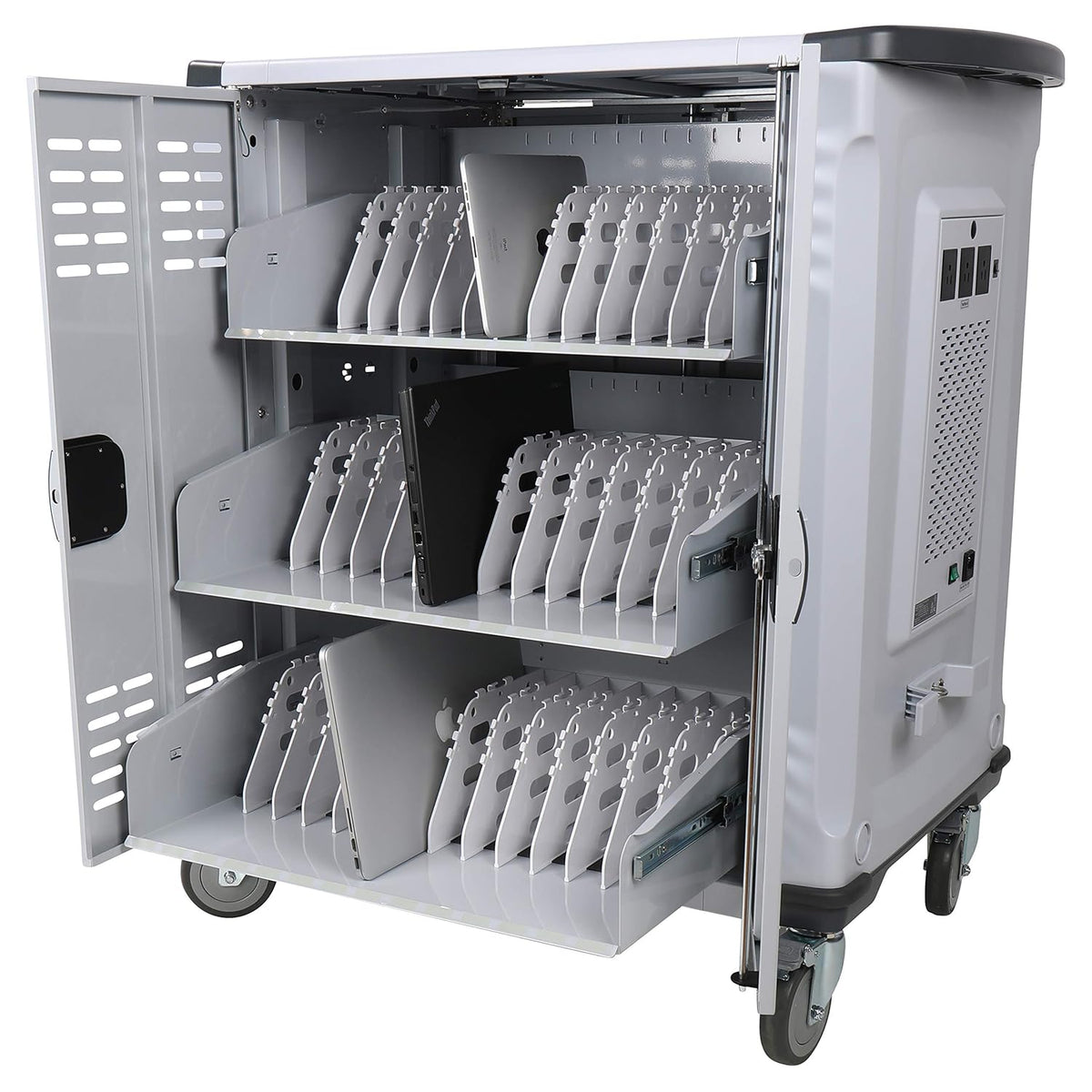 Fully Assembled 42 Device Mobile Storage Cart with 3 Outlets J115473