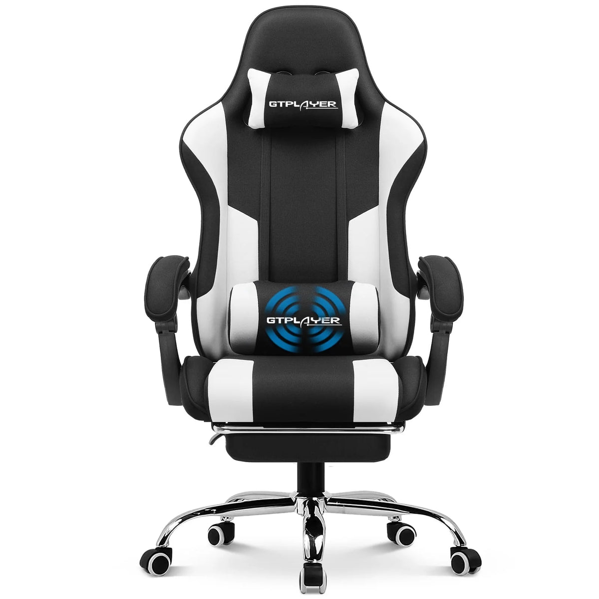 Blue Faux Leather Gaming Chair with Footrest S754