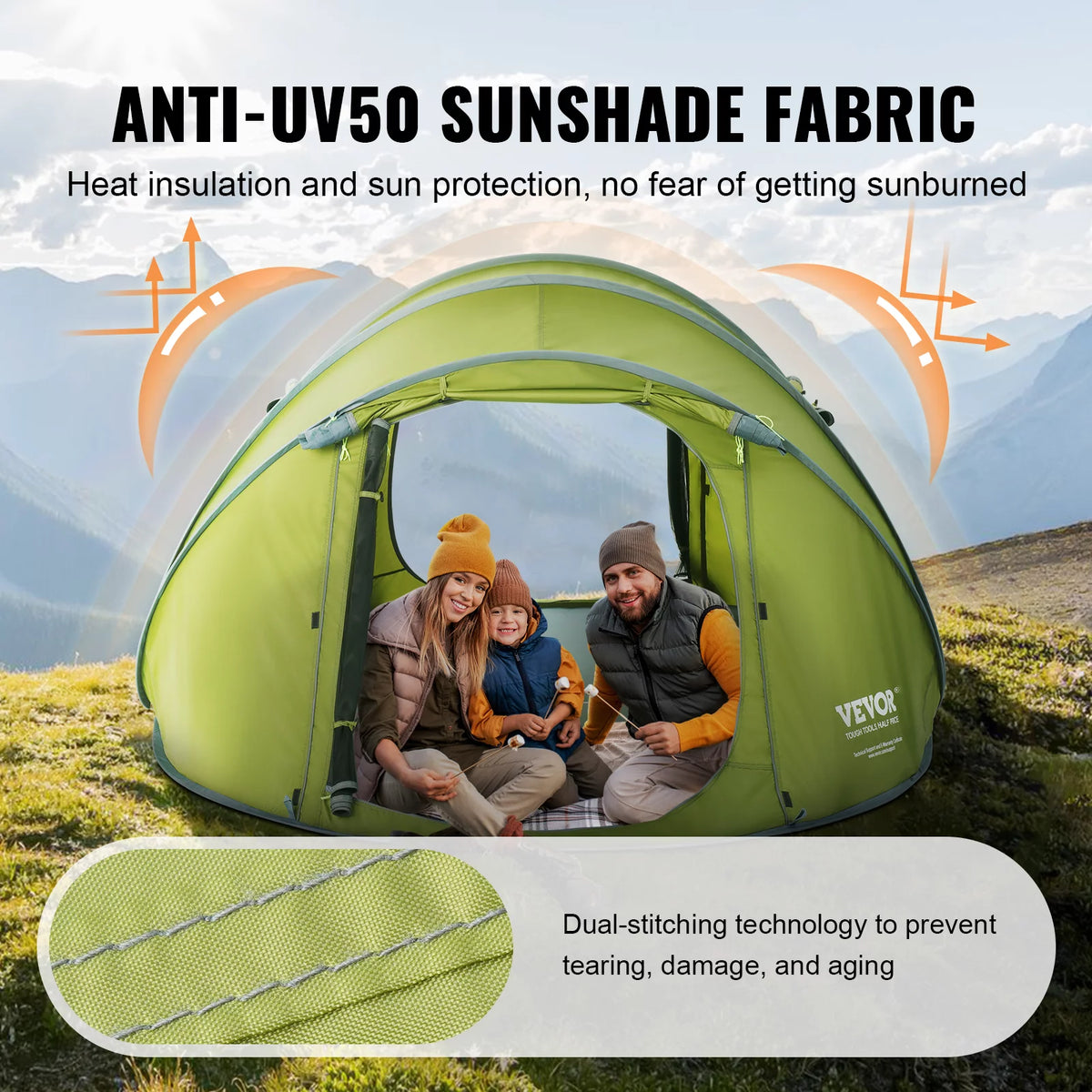 Camping Tent 9.2 x 6.6 x 4.3 ft 4 Person Waterproof Lightweight A446