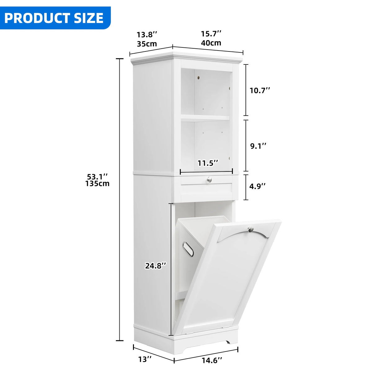 White Tilt Out Laundry Cabinet with Basket C1465