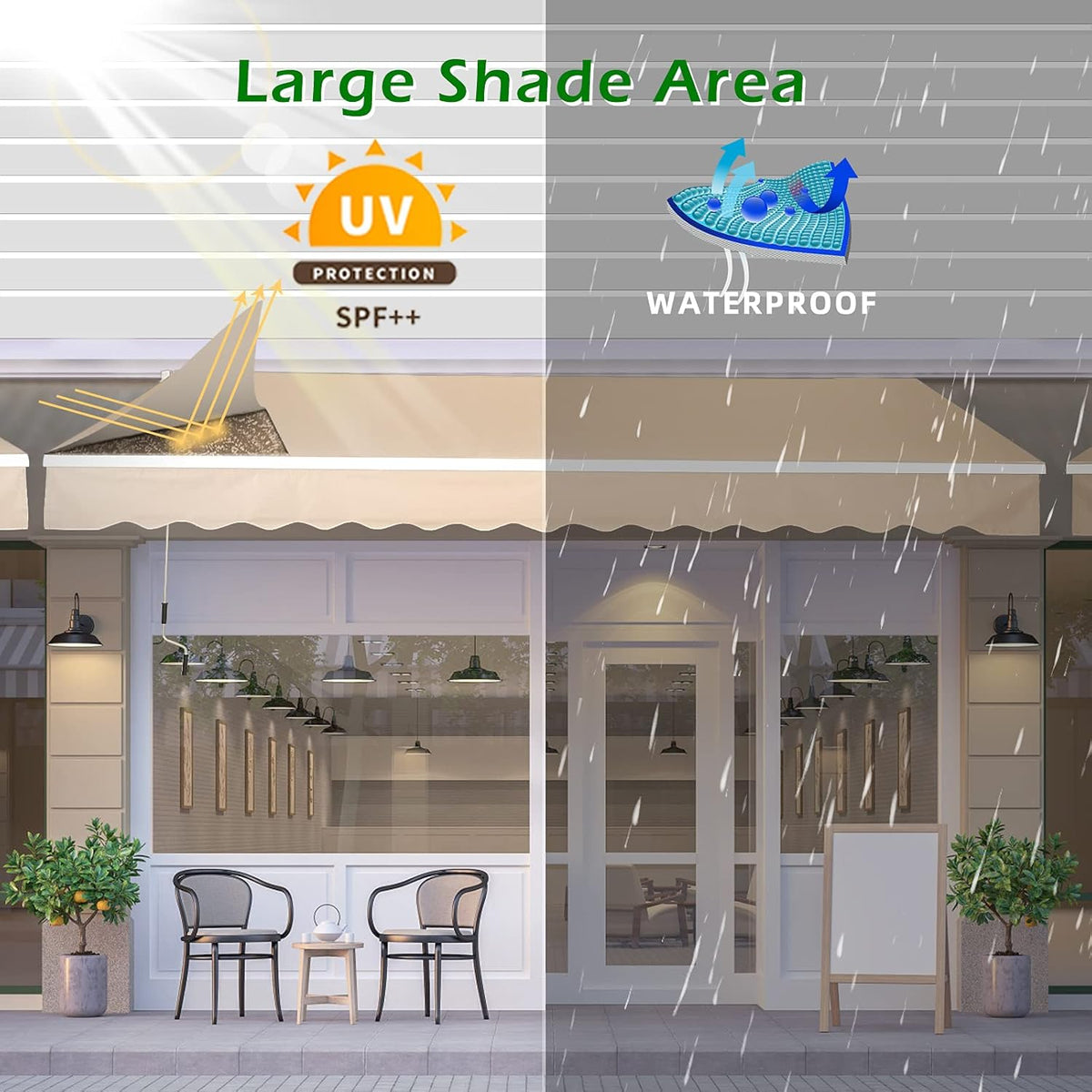 8.2'×6.5' Retractable Patio Awning with Manual Crank Handle, Beige H586