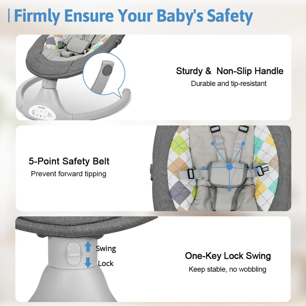 Electric Baby Swing with Remote Control, 5 Swing Speeds, Grey D794