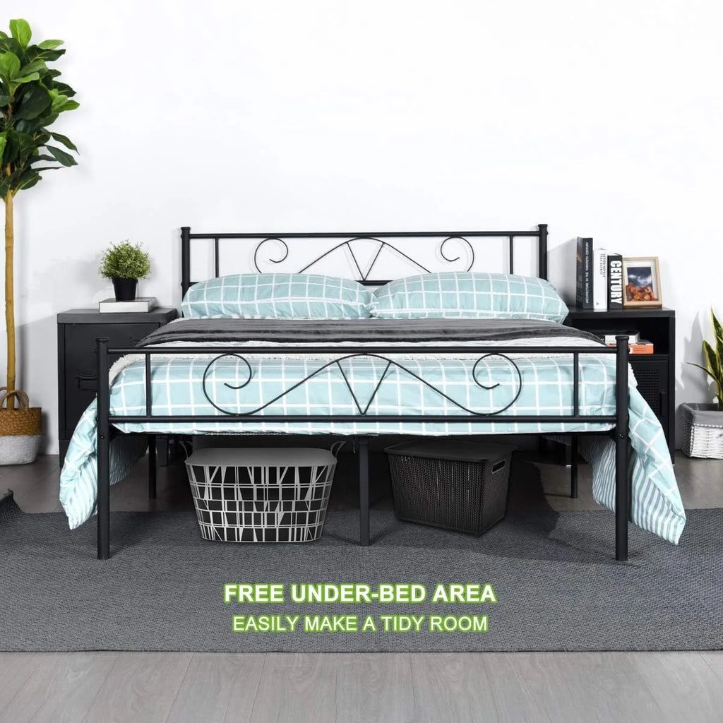 Queen Size Metal Platform Bed Frame with Headboard D93964